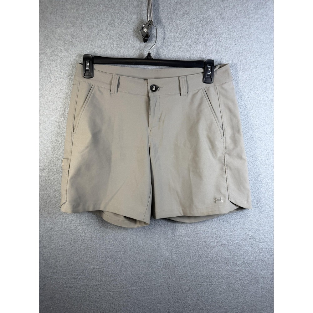 Under Armour Shorts Womens 10 Beige Chino HeatGear Golf Hiking Stretch Walking